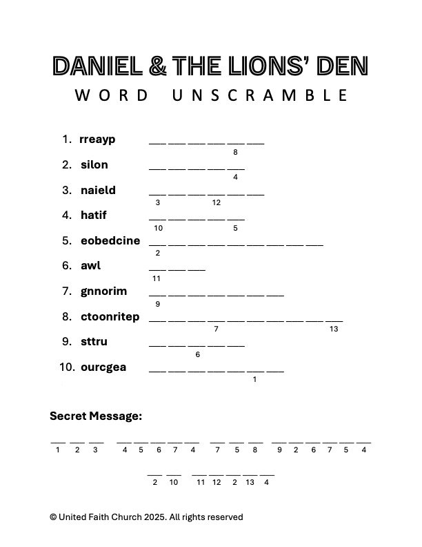 Featured image for “Daniel and the Lions’ Den Word Unscramble”