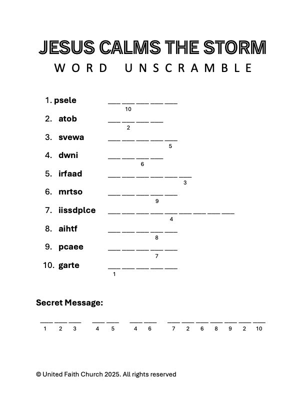 Featured image for “Jesus Calms the Storm Unscramble”