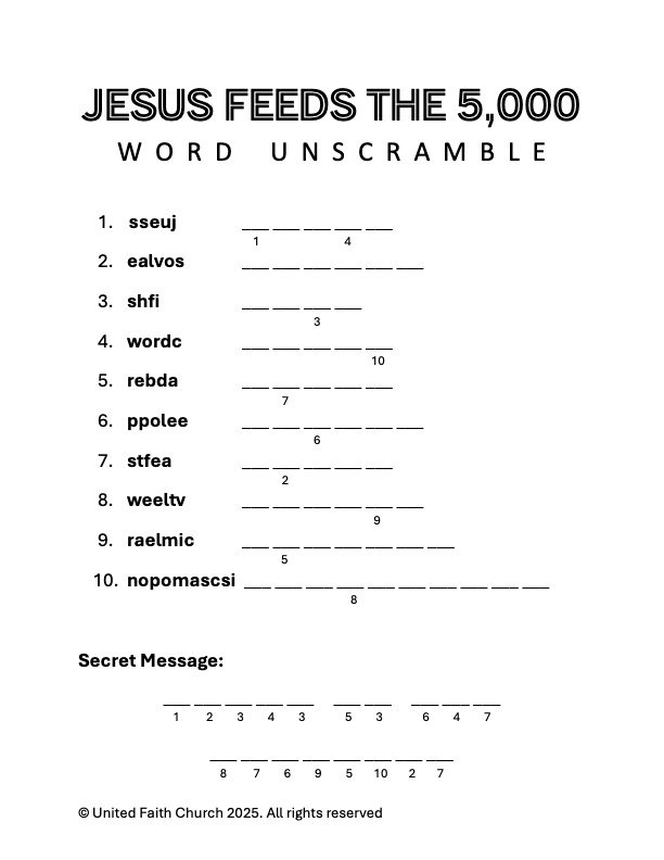 Featured image for “Jesus Feeds the 5,000 Word Unscramble”